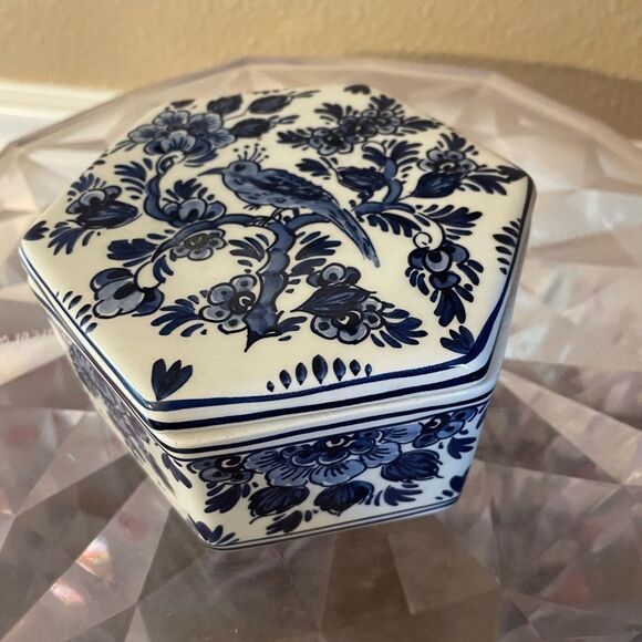 Dieft Blauw Blue and White Bird Vintage Trinket Box Hand Painted Made inHolland - Picture 15 of 15